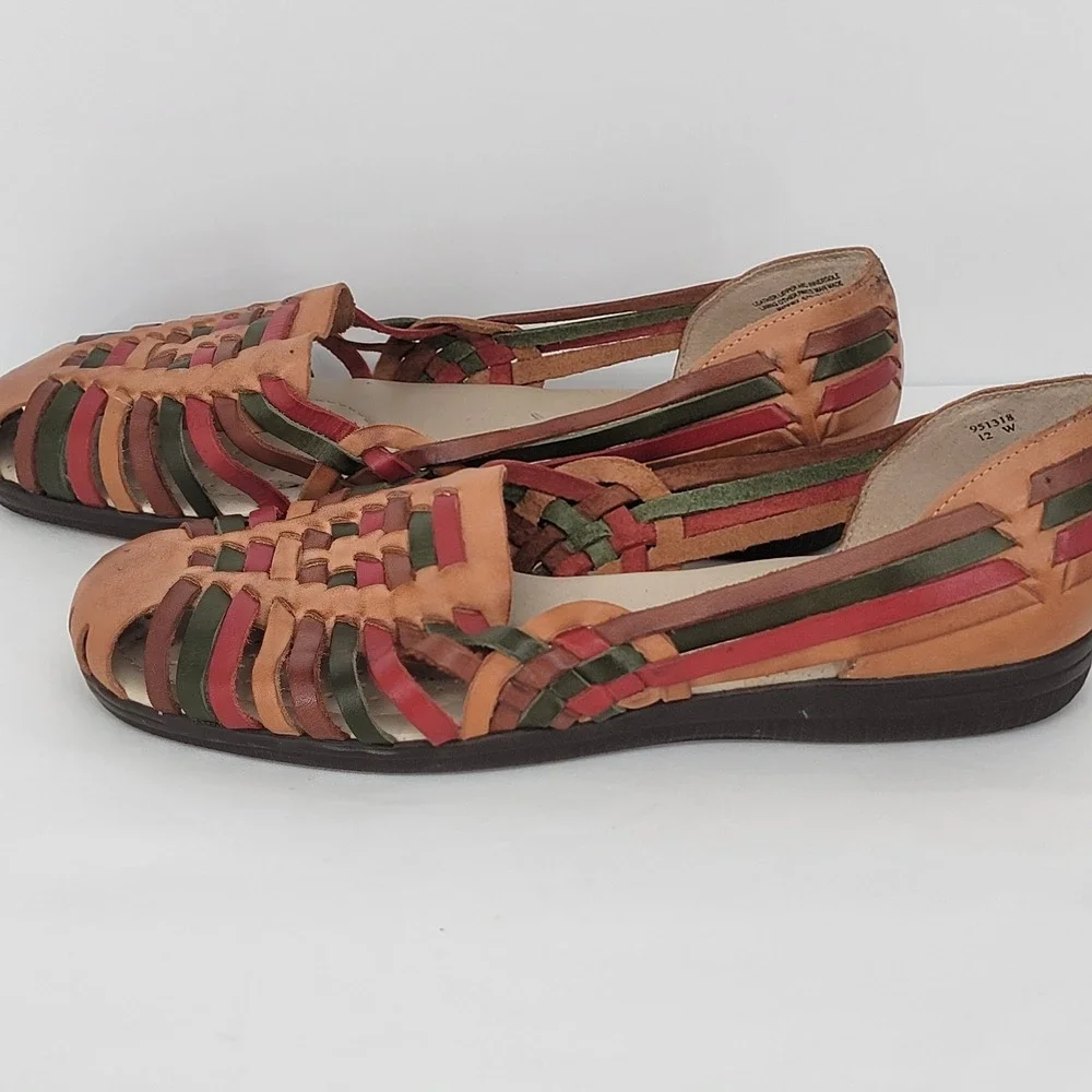 Softspots Womens 12 W Huarache Flats Multi Color Woven Leather Shoes